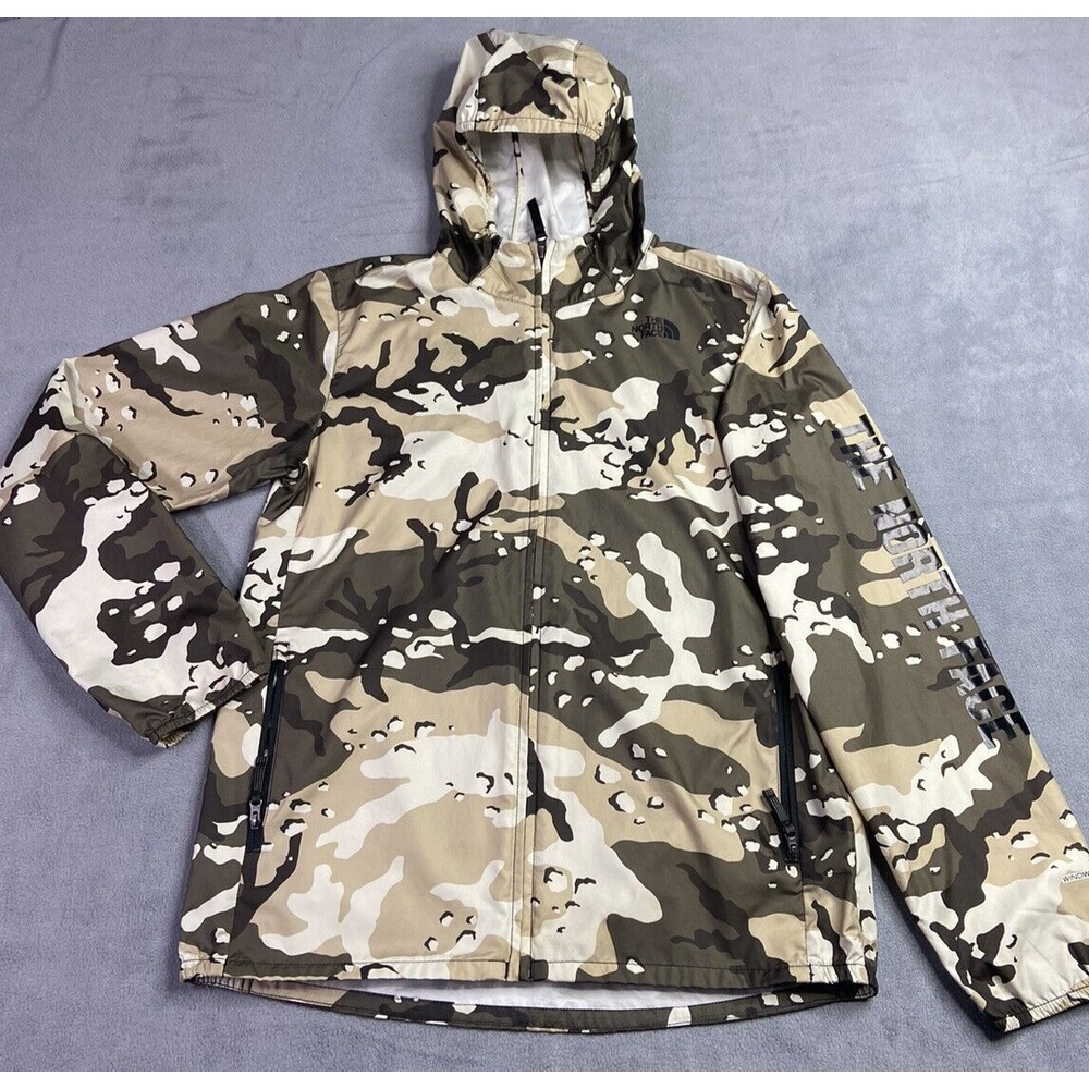 The North Face Jacket Boys XL Camo Windwall Flurry Hooded Windbreaker Spellout